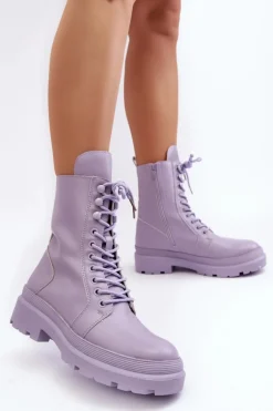 Botki Workery Damskie Ekoskóra Fioletowe Irande