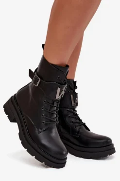 Botki Workery Damskie Eko Skórzane Z Ozdobnym Paskiem Czarne Ylianne