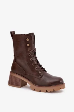 Botki Workery Damskie Na Klocku Ocieplane Vinceza 89136 Brązowe