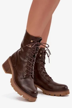 Botki Workery Damskie Na Klocku Ocieplane Vinceza 89136 Brązowe