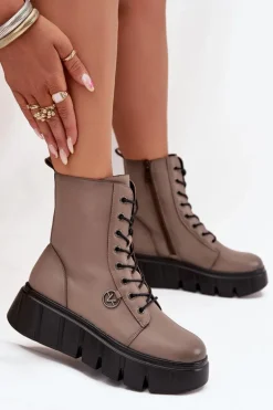 Botki Workery Damskie Na Platformie Ocieplane Vinceza 58588 Ciemnobeżowe
