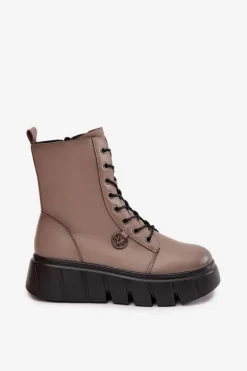 Botki Workery Damskie Na Platformie Ocieplane Vinceza 58588 Ciemnobeżowe