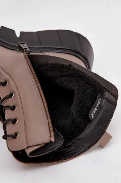 Botki Workery Damskie Na Platformie Ocieplane Vinceza 58588 Ciemnobeżowe