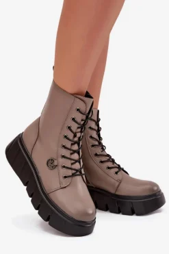 Botki Workery Damskie Na Platformie Ocieplane Vinceza 58588 Ciemnobeżowe