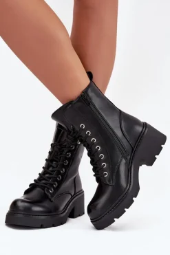 Botki Workery Damskie Na Klocku Ocieplane Z Literą F Czarne Lurina