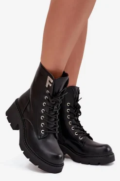 Botki Workery Damskie Na Klocku Ocieplane Z Literą F Czarne Lurina