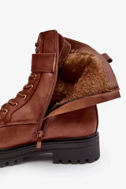 Botki Workery Damskie Na Suwak Z Ozdobą Brązowe Ciossava