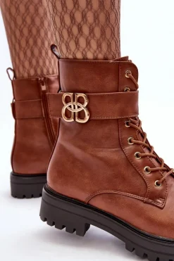 Botki Workery Damskie Na Suwak Z Ozdobą Brązowe Ciossava