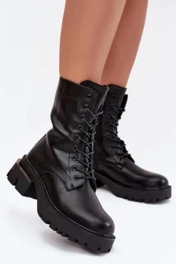 Botki Workery Damskie Na Klocku Czarne Alviora