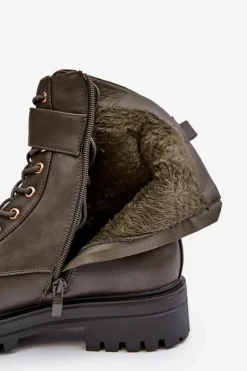 Botki Workery Damskie Na Suwak Z Ozdobą Ciemnozielone Ciossava