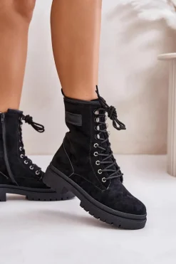 Botki Workery Damskie Na Zamek Z Eko Zamszu Czarne Savalann