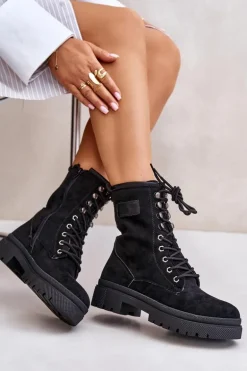 Botki Workery Damskie Na Zamek Z Eko Zamszu Czarne Savalann