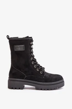 Botki Workery Damskie Na Zamek Z Eko Zamszu Czarne Savalann