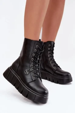 Botki Workery Damskie Na Platformie Ocieplane Vinceza 58588 Czarne