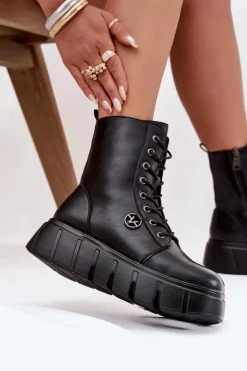 Botki Workery Damskie Na Platformie Ocieplane Vinceza 58588 Czarne