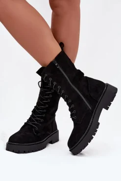 Botki Workery Damskie Ocieplane Czarne Marvielle