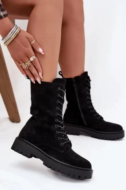 Botki Workery Damskie Ocieplane Czarne Marvielle