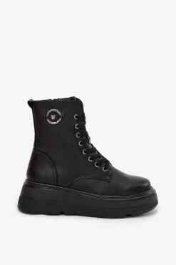 Botki Workery Damskie Ocieplane Na Platformie Z Ozdobnym Detalem Vinceza 16513 Czarne