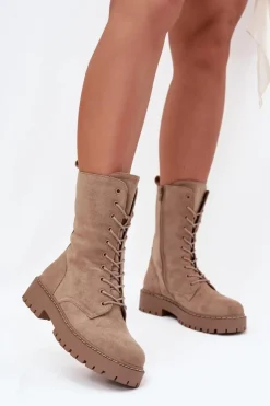 Botki Workery Damskie Ocieplane Khaki Marvielle