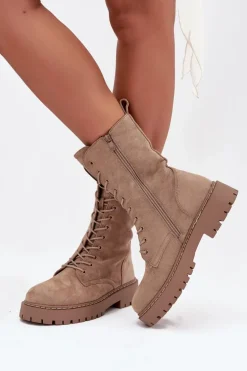 Botki Workery Damskie Ocieplane Khaki Marvielle