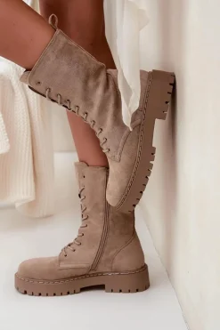 Botki Workery Damskie Ocieplane Khaki Marvielle