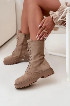 Botki Workery Damskie Ocieplane Khaki Marvielle