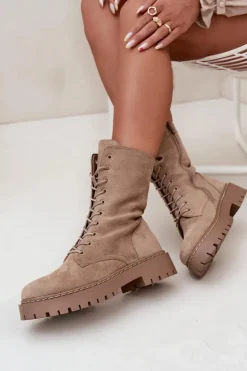 Botki Workery Damskie Ocieplane Khaki Marvielle