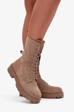 Botki Workery Damskie Ocieplane Khaki Marvielle