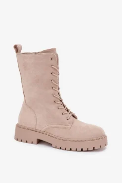 Botki Workery Damskie Ocieplane Beżowe Marvielle