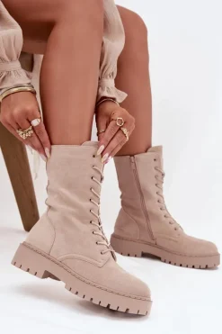 Botki Workery Damskie Ocieplane Beżowe Marvielle