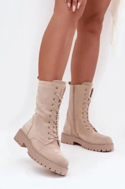 Botki Workery Damskie Ocieplane Beżowe Marvielle