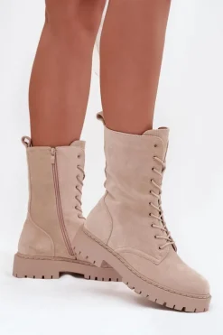 Botki Workery Damskie Ocieplane Beżowe Marvielle