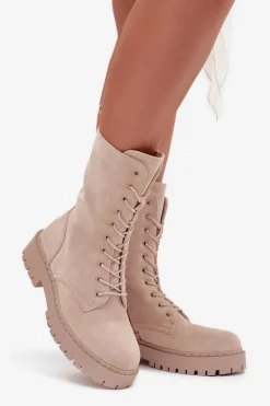 Botki Workery Damskie Ocieplane Beżowe Marvielle