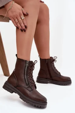 Botki Workery Damskie Ocieplane Czekoladowe Ivonelle