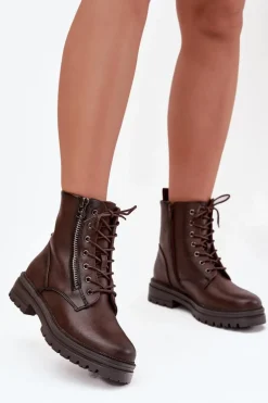 Botki Workery Damskie Ocieplane Czekoladowe Ivonelle