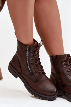 Botki Workery Damskie Ocieplane Czekoladowe Ivonelle