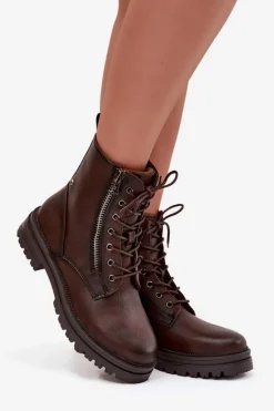 Botki Workery Damskie Ocieplane Czekoladowe Ivonelle