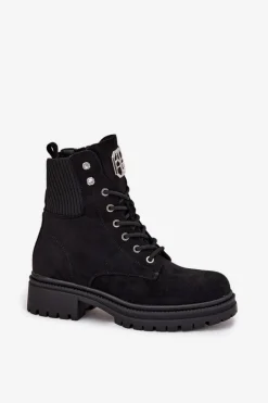 Botki Workery Damskie Ocieplane Z Ozdobami Czarne Olivira