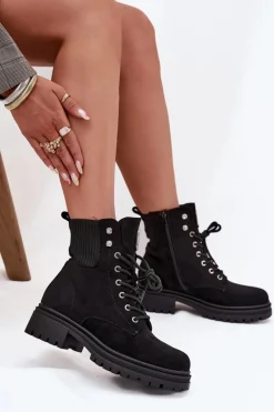 Botki Workery Damskie Ocieplane Z Ozdobami Czarne Olivira