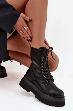 Botki Workery Damskie Ocieplane Na Masywnej Platformie Czarne Felisse