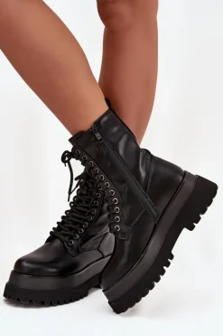 Botki Workery Damskie Ocieplane Na Masywnej Platformie Czarne Felisse