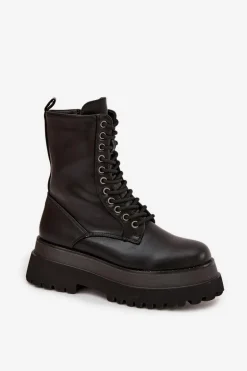 Botki Workery Damskie Ocieplane Na Masywnej Platformie Czarne Felisse