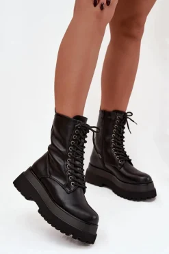 Botki Workery Damskie Ocieplane Na Masywnej Platformie Czarne Felisse