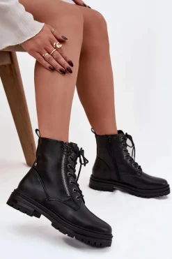Botki Workery Damskie Ocieplane Czarne Ivonelle