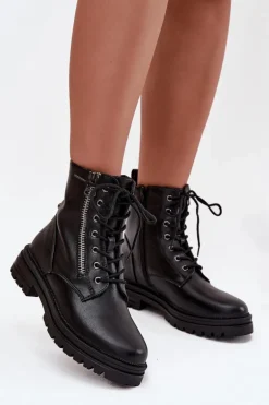 Botki Workery Damskie Ocieplane Czarne Ivonelle