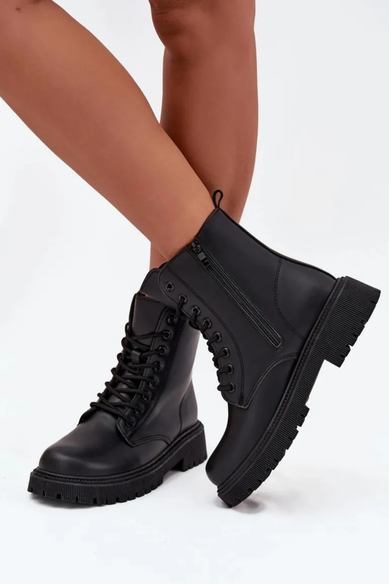 Botki Workery Damskie Ocieplane Na Zamek Czarne Tavera