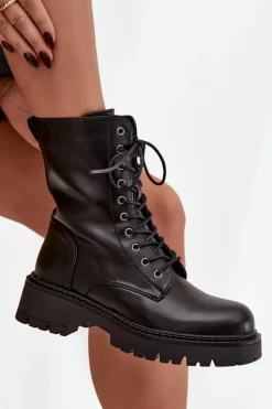 Botki Workery Damskie Z Eko Skóry Czarne Calesia