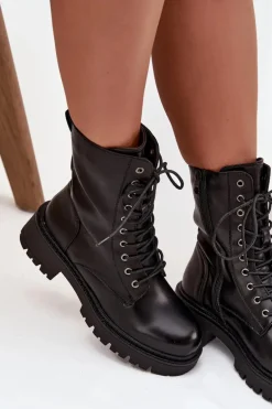 Botki Workery Damskie Z Eko Skóry Czarne Calesia