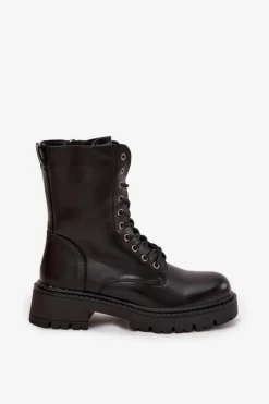 Botki Workery Damskie Z Eko Skóry Czarne Calesia