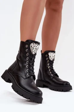 Botki Workery Damskie Z Kryształkami Na Języku Czarne Rosira